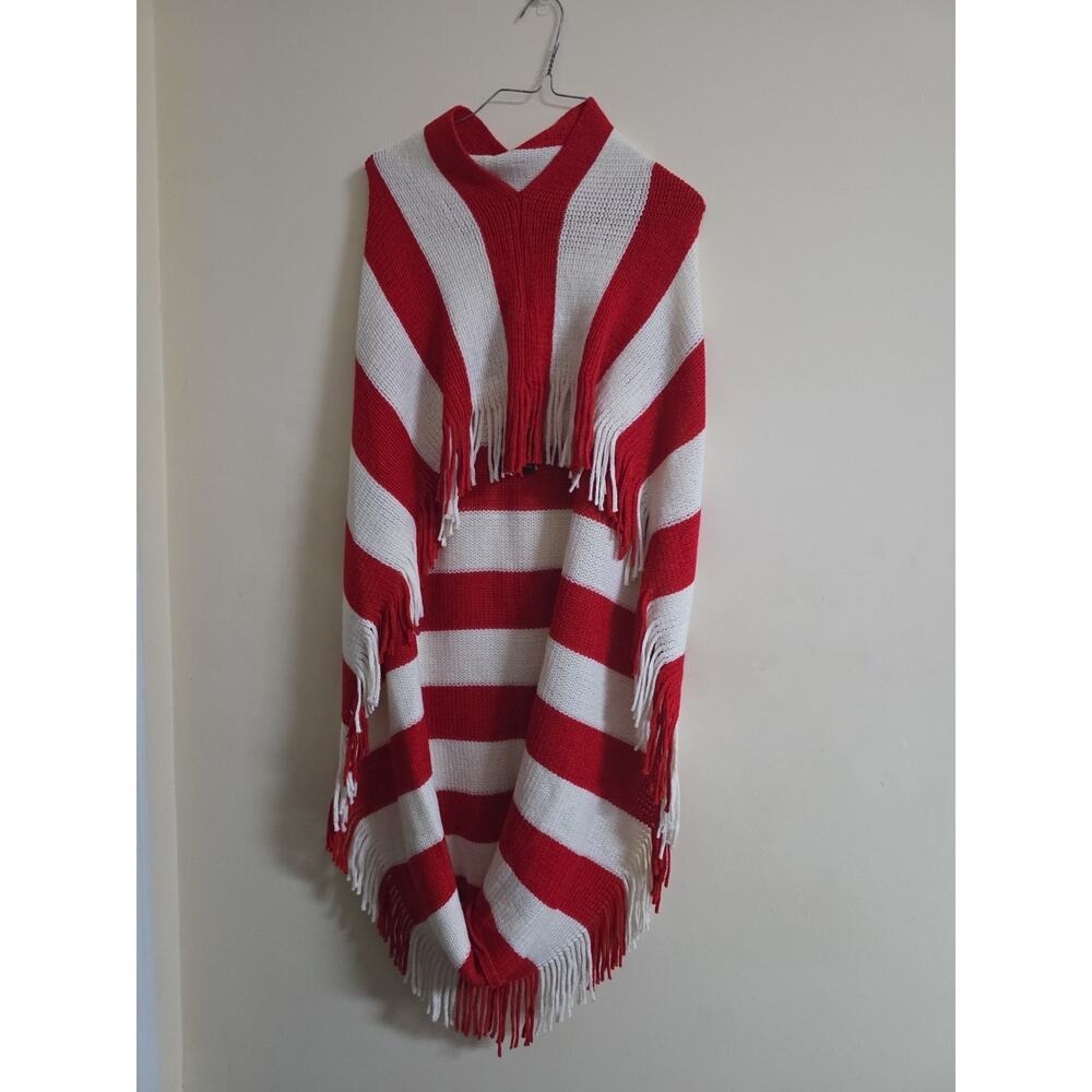 DST Red and Cream Stripe Fringe Cocoon Cardigan